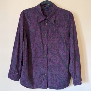 Chaps Beautiful Purple Paisley Button Down Top 1X
